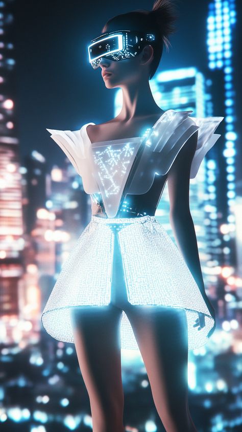 Futurism Outfit, Future Fashion Futuristic, Wearable Technology Fashion, Sci Fi Dress, Fantasy Futuristic, Futuristic Elegance, Futuristic Party, Futuristic Dress, Futuristic Outfits