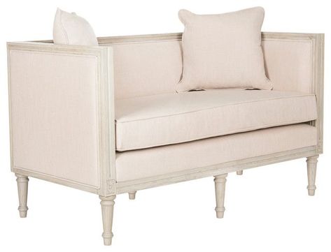 Leandra Rustic French Country Settee | Houzz French Country Settee, French Country Sofa, Elegant Farmhouse Decor, Country Sofas, Modern Victorian Style, Settee Loveseat, Settee Bench, Rustic French Country, Grey Furniture