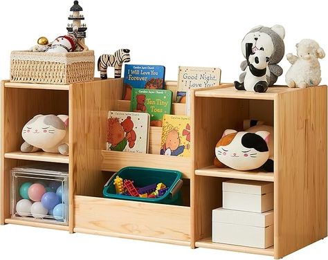 Amazon.com: F3C | Montessori Bookshelf and Toy Storage | 3-Section Kids Bookshelf for Organizing Books | 2-Shelf Toy Organizers and Storage Cabinet | Natural Wood Bookcase with Storage | Kids Organizer : Home & Kitchen Three Bookshelves, Natural Wood Bookcase, Toy Storage Closet, Toy Rotation Storage, Bookshelf And Toy Storage, Toddler Toy Storage, Bookcase With Storage, Multipurpose Cabinet, Montessori Bookshelf