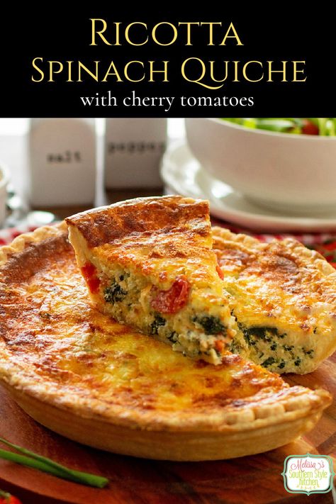 This easy homemade Ricotta Spinach Quiche recipe is a tasty main dish option for breakfast, brunch, lunch or dinner. #quiche #quicherecipes #spinachquiche #ricottaquiche #Italian #ricottarecipe #spinach #holidaybrunchrecipes Ricotta Spinach Quiche, Eggs Quiche, Southern Style Kitchen, Ricotta Spinach, Spinach Quiche Recipes, Delicious Quiche, Homemade Ricotta, Breakfast Quiche Recipes, Quiche Recipes Easy