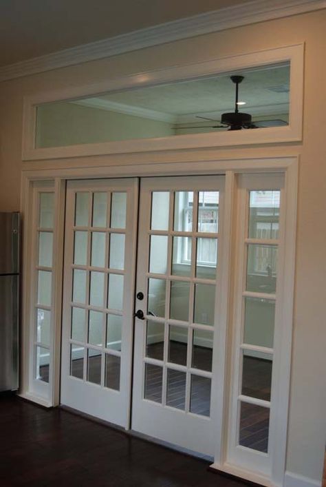 French Doors With Transom, Home Office Doors, Shiplap Walls, Doors Exterior, Bathroom Remodel Tile, Transom Windows, White Doors, Doors And Windows, French Doors Interior