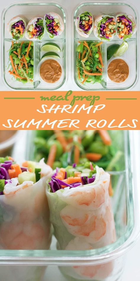 Shrimp Summer Roll Meal Prep - a great no-heat summer lunch! Tuna Meals Healthy Lunch Ideas, Easy Meal Prep With Shrimp, Cold Shrimp Meals, Weeks Lunch Meal Prep, Work Lunch Cold, Shrimp Lunch Meal Prep, Meal Prep Summer, Healthy No Heat Lunches To Work, Summer Lunches For Work