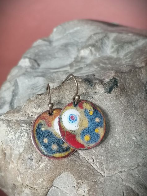 Enamel Art, Enameled Copper, Kiln Firing, Enamel Earrings, Slovakia, Art Jewelry, Kiln, Jewelry Art, Jewelry Earrings Dangle