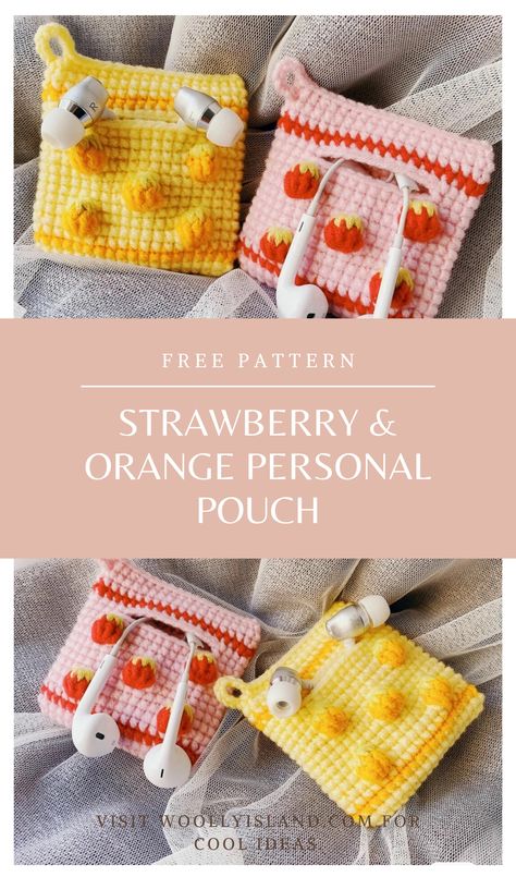 This is a strawberry/orange personal pouch crochet pattern. It is perfect for small things like earrings, hair bands, and so much more. The handles on the side make the pouch easy to carry, you can buy a key chain and attach it to the pouch. This project is very easy so it can be a good starting project for beginners. Personal Pouch Crochet, Pouch Crochet Pattern, Small Crochet Gifts, Pouch Crochet, Crochet Geek, Pola Amigurumi, Crochet Pouch, Beginner Crochet Projects, Stitch Crochet