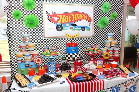 Hot Wheels Party Table from a Hot Wheels Car Birthday Party on Kara's Party Ideas | KarasPartyIdeas.com (5) Wheels Themed Birthday Party, Hot Wheels Birthday Party, Hot Wheels Themed Birthday Party, Auto Party, Hotwheels Birthday Party, Hot Wheels Party, Hot Wheels Birthday, Monster Truck Party, Car Birthday Theme