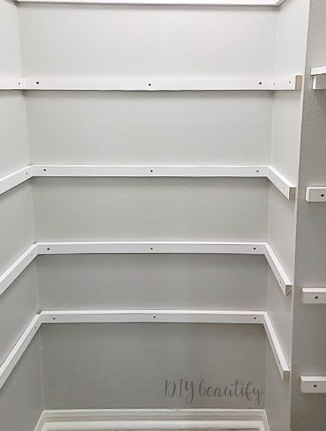 Diy Pantry Cabinet, Small Pantry Closet, Pantry Wallpaper, Diy Pantry Shelves, Pantry Redo, Ikea Pantry, Diy Closet Shelves, Pantry Renovation, Painted Pantry