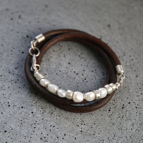 Pearls and leather bracelet. Multiwrap bracelet. Womens | Etsy Elegant Beaded Leather Bracelet Gift, Unique Brown Beaded Leather Bracelet, Leather And Pearl Wrap Bracelet, Leather Pearl Bracelet, Leather Silver Bracelet, Brown Leather Bracelet, Hand Wrapped For Everyday Wear, Casual Brown Leather Bracelet, Hand Wrapped, Diy Leather Bracelet, Beaded Leather Bracelet