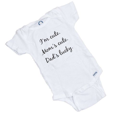 I'm Cute  Mom's Cute  Dads Lucky  Funny baby onesie  Great shower gift   3 colors available on Etsy, $7.95 Onesie Station, Funny Baby Shirts, Funny Onesie, Funny Baby Onesie, Funny Baby Gifts, Baby Shower Duck, Funny Baby Clothes, Funny Onesies, Funny Baby Onesies