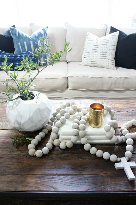 how to decorate with beads Wall Rosary, Decor Beads, Decor Coffee Table, Fall Coffee Table, Bead Decor, Catholic Decor, Wooden Bead Garland, Recycled Glass Bead, Decorative Beads