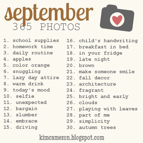 August Photo Challenge, September Photo Challenge, 365 Photo Challenge, Photography Bucket List, 365 Day Challenge, Photo A Day Challenge, Photo Prompts, Fall Mood Board, Creative Drawing Prompts