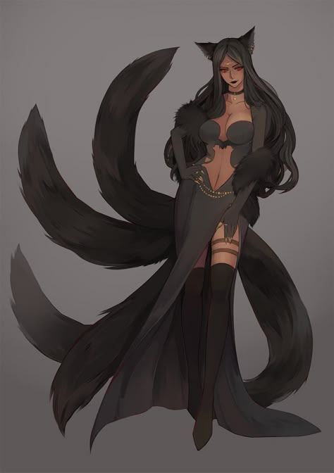 Mami Wata, Black Palette, Girls With Black Hair, Fox Girl, Goddess Art, Fox Art, Black On Black, Human Art, Monster Girl