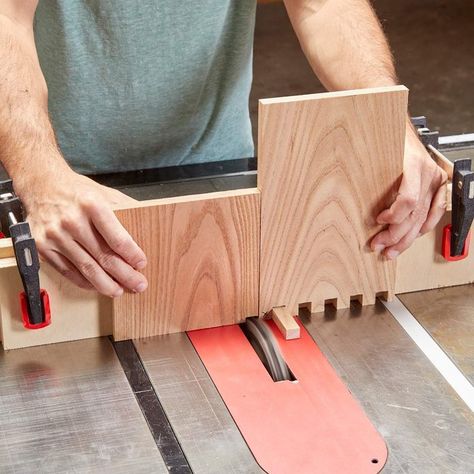 How to Make a Box Joint Jig (With Pictures) (DIY) | Family Handyman Woodworking Jig Plans, Wood Jig, Workshop Projects, Wood Workshop, Woodworking Jigsaw, Table Saw Jigs, Woodworking Jig, Woodworking Box, Box Joints