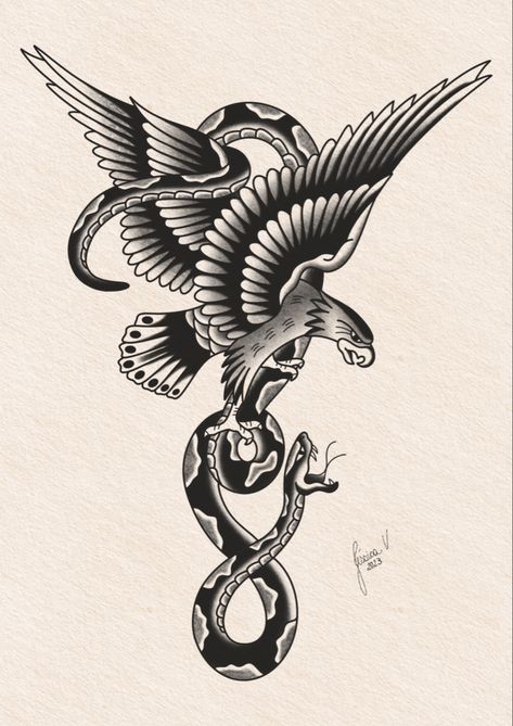 Spine Tattoos For Men Unique, Eagle And Snake Drawing, Eagle And Snake Tattoo Traditional, Eagle Snake Tattoo Traditional, Eagle With Snake Tattoo, Traditional Tattoos Eagle, Snake Eagle Tattoo, Eagle Snake Tattoo, Eagle And Snake Tattoo