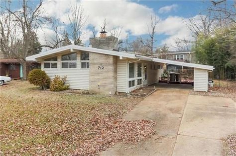 Mid Century Carport, Streamline Moderne Architecture, Mid Century Modern Homes, Mid Century Bungalow, Minecraft Idea, Mid Century Exterior, Mid Century Ranch, Mid Century Home, Carport Designs