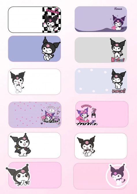 Kuromi Nametags, Name Tag Kuromi Design, Notebook Labels Kuromi, Kuromi Label Printable, Kuromi Subject Label, Kuromi Name Tag For School, Kuromi Notebook Label, Kuromi Name Tag Template For School, Kuromi Notebook Cover Printable