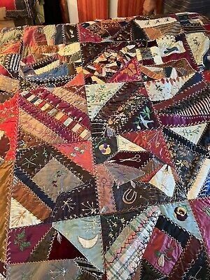 Antique Victorian Crazy Quilt, Museum Quality 1900 Switzerland, Silk Embroidery￼  | eBay Victorian Crazy Patchwork, Heritage Maximalism, Jane Austen Quilt, Christmas Crazy Quilt, Crazy Quilt Tutorials, Quilt Museum, Victorian Quilts, African American Quilts, Quilt Embroidery