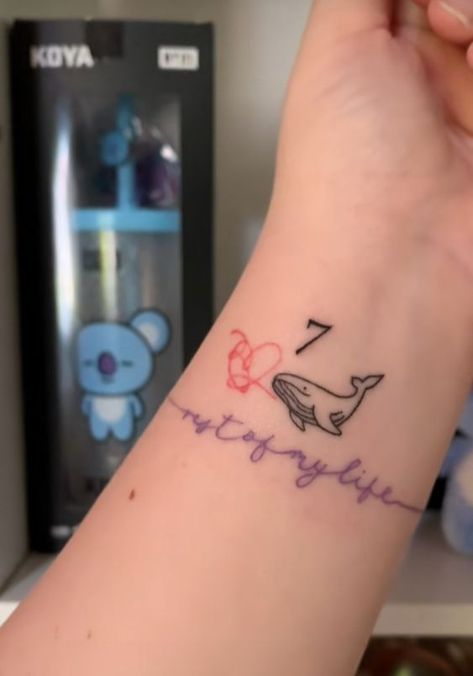 bts tattoo Rest Of My Life Bts Tattoo, Bts Butterfly Tattoo, 134340 Tattoo, K Pop Tattoo Ideas, Bts Minimalist Tattoo, Tattoo Bts, Bts Tattoo, Kpop Tattoos, Army Tattoos