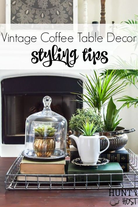 Adding vintage items to your coffee table décor is the perfect way to add age and interest to your living room. WIth these coffee table styling tips you will have your tabletop vignette rocking a vintage vibe in no time! #vintagestyle #frenchcountrycottage #frenchcountryliving #tarnishedsilver #succulentlove #clochedecor Maximalist Coffee Table Styling, Vintage Coffee Table Styling, Vintage Coffee Table Decor, Coffee Table Vignettes, Woodland Nymph, Cloche Decor, Traditional Coffee Table, Old Coffee Tables, Thrift Store Diy