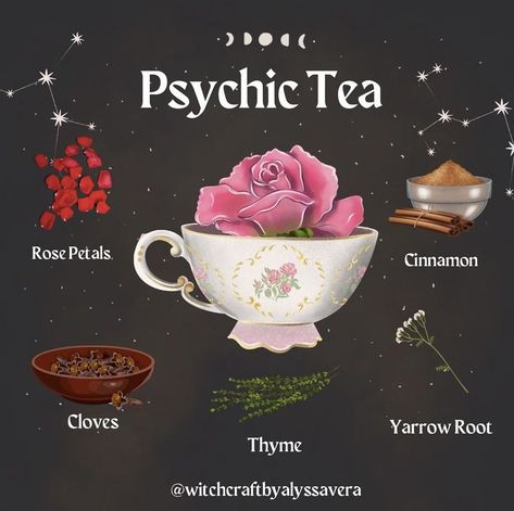 Third Eye Tea Recipe, Tea Spells Witchcraft, Witchy Tea Party, Witchy Cafe, Tea Witchcraft, Magical Ingredients, Magical Tea, Tea Magic, Tea Blends Recipes