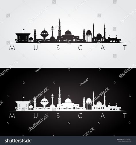 Muscat skyline and landmarks silhouette, black and white design, vector illustration.landmarks#silhouette#Muscat#skyline Vector Graphics Design, Muscat, National Day, Abstract 3d, Black And White Design, Design Vector, Graphics Design, White Design, Royalty Free Photos