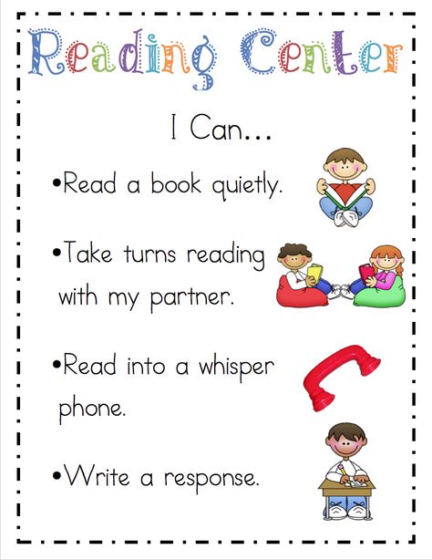 "I Can..." cards from Mrs. Ricca's Kindergarten: {Freebie} (Drama Center, Big Books, Listening, Computer, Pocket Chart, Poetry, Reading, Writing Center) Organize Classroom, Beautiful Classroom, Library Center, Visible Learning, Reading Center, Read To Self, Reading Corners, Literacy Centers Kindergarten, Kindergarten Rocks