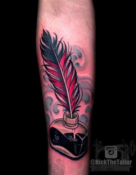 Traditional Quill Tattoo, Quill Pen Tattoo, Feather Pen Tattoo, Cheyenne Tattoo, Ink Quill, Quill Tattoo, Anker Tattoo, Key Tattoos, Anklet Tattoos