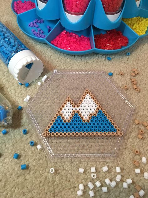 Perler Beads Mountain Perler Beads Organization, Boho Perler Beads, Mountain Perler Bead Patterns, Camping Perler Beads, Boho Perler Bead Patterns, Perler Bead Coasters, Hamma Beads Ideas, Easy Perler Bead Patterns, Easy Perler Beads Ideas