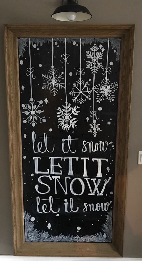 Window Chalk Snowflake, Winter Blackboard Ideas, Holiday White Board Ideas, Liquid Chalk Markers Christmas Window, Chalk Pen Window Art Christmas Easy, Chalkboard Art Winter, December Chalkboard Ideas, Christmas Chalkboard Art Easy, Christmas Blackboard Ideas