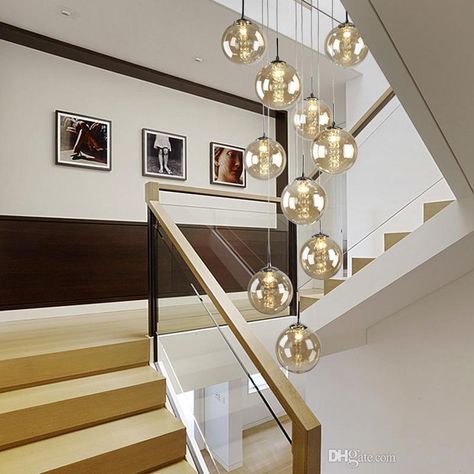 Staircase Pendant Light Penthouse Floor Modern Simpl European Style Villa Rotation In The Building Of The Staircase Crystal Pendant Lamps Hanging Lights Ceiling Light Fixtures From Britlighting, $70.36| DHgate.Com Hanging Lamp Design, Luxury Staircase, Hotel Chandelier, Chinese Pendant, Round Pendant Light, Bar Chandelier, Chandelier Luxury, Glass Staircase, Staircase Lighting