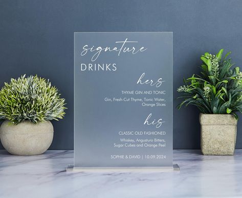 This acrylic sign can be customized with any text or pattern. Suitable for any theme such as wedding, baptism, birthday, graduation ceremony, anniversary party, etc. **Details - Material: frosted acrylic, clear acrylic - Size: M: 17x12.5cm/6.7x5in L: 21x15cm/8.3x6in **How to order? 1. Select size and acrylic type 2. Select the base color 3. Fill in personalized information in the personalized box 4. Add to cart and pay **Note: A brown protective sticker is on the back of the acrylic plaque and acrylic base. Please tear off the protective sticker after receiving the goods. **Estimated delivery time: USA: 10-15 days UK: 8-15 days Australia: 10-15 days Germany: 10-15 days France: 9-15 days Canada: 12-16 days Other countries: 11-16 days We provide expedited service, please contact customer ser Wedding Bar Menu Sign, Bar Menu Sign, Signature Cocktail Sign, Drinks Sign, Bar Menu Wedding, Menu Sign, Signature Cocktails, Cocktails Sign, Signature Drinks Sign