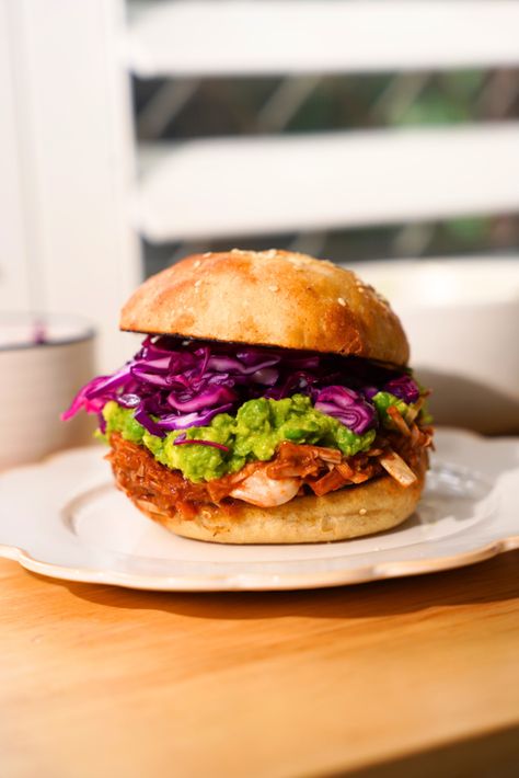 Pulled BBQ Jackfruit Burgers - The Conscious Cook Jackfruit Burger, Bbq Pulled Jackfruit, Pulled Jackfruit, Local Burger, Bbq Jackfruit, Snack Dip, Cabbage Slaw, Bbq Pulled Pork, Vegetable Puree