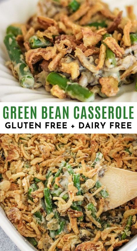 This dairy-free green bean casserole is a must-have for your Thanksgiving table! Whether vegan or not, it's made from healthy ingredients yet remains decadently delicious. Homemade French Fried Onions, Instant Pot Green Bean Casserole, Gluten Free Green Bean Casserole, Vegan Green Bean Casserole, Smoothies Vegan, Gluten Free Thanksgiving, French Fried Onions, Dessert Easy, Vegan Thanksgiving