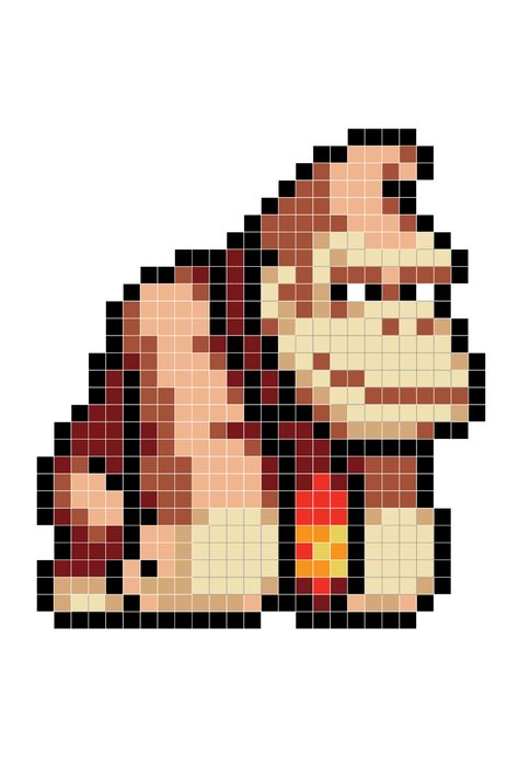 Donkey Kong Perler Bead Patterns, Pixel Mario Characters, Donkey Kong Perler Beads, Donkey Kong Art, Pixel Art Game Character, Pixel Art Ideas Creative, Big Pixel Art, Pixel Art Hard, Cards For Scrapbook