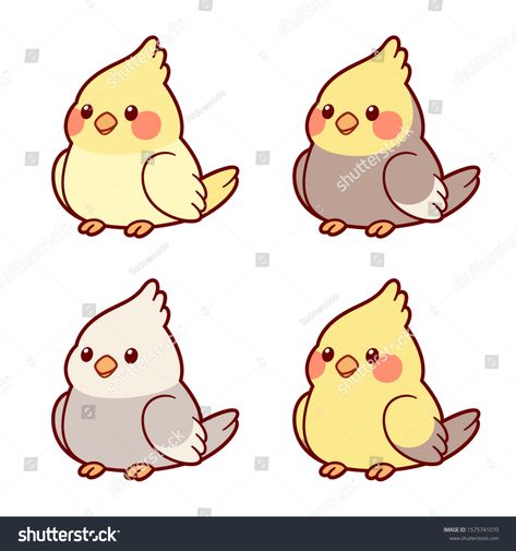 Cute cartoon cockatiel parrots illustration set. Different color mutations, yellow and grey combinations. Isolated clip art, adorable drawing style. #Ad , #spon, #set#illustration#mutations#color Parrot Cartoon, Easy Dragon Drawings, Parrot Drawing, Funny Parrots, Cute Animal Drawings Kawaii, Cute Kawaii Drawings, Kawaii Animals, Mascot Design, Bird Drawings