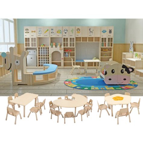 Daycare Furniture, Pre Primary School, Preschool Furniture, Nursery Preschool, Wooden Nursery, Kids Cafe, Classroom Centers, Classroom Furniture, Multipurpose Room