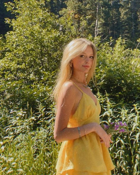 Library Date Outfit Summer, White Sun Dress Aesthetic, Yellow Sun Dress Aesthetic, Yellow Dresses Aesthetic, Vibrant Yellow Aesthetic, Blonde In Yellow Dress, Yellow Dress Blonde Hair, Yellow Feminine Aesthetic, Blonde Summer Aesthetic