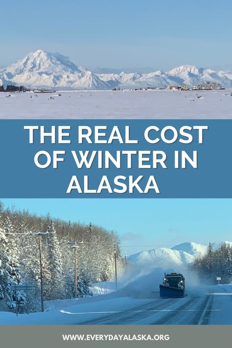 Top photo: mountain range on a blue sky day on Alaska’s Kenai Peninsula. Bottom photo: a plow truck clearing off highways in Alaska during winter. Living In Anchorage Alaska, Alaskan Living, Alaska Aesthetic, Alaska Packing List, Soldotna Alaska, Alaska Living, Moving To Alaska, Alaska Winter, Fairbanks Alaska