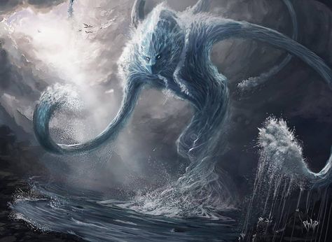 elementargeist Water Elemental, Creature Fantasy, Myths & Monsters, D D Monsters, Forgotten Realms, Incubus, Water Element, Fantasy Monster, Angels And Demons