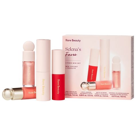 Selena’s Faves 4 Piece Mini Set - Rare Beauty by Selena Gomez | Sephora Rare Beauty Christmas Set, Unrealistic Wishlist, Charlotte Tilbury Pillow Talk, Classy Rooms, Preppy Makeup, Dream Wishlist, Makeup Bag Essentials, Sephora Skin Care, Travel Size Toiletries