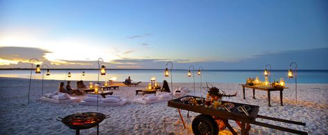 &Beyond Mnemba Island, Tanzania | Timbuktu Travel Beach Barbeque, Beach Lodge, Zanzibar Beaches, Tropical Island Beach, Zanzibar Tanzania, Beach Dinner, Beach Bbq, Beach Pink, Tropical Beaches