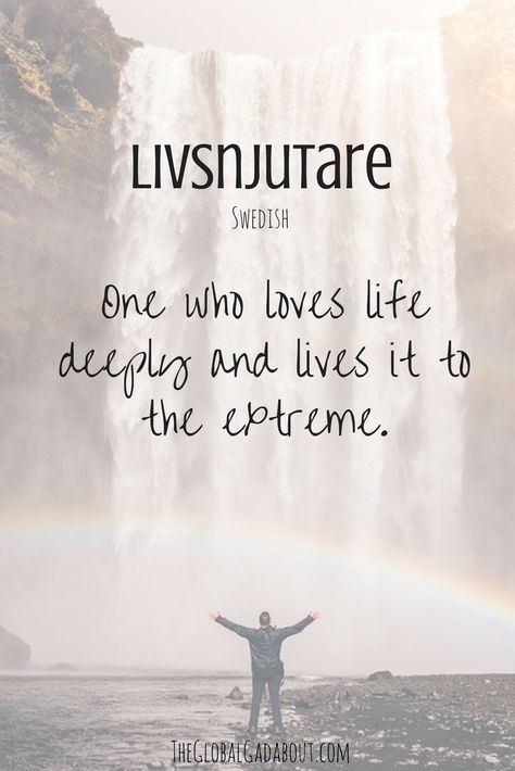 Livsnjutare: Swedish: One who loves life and loved it to the extreme. What a great word to have! Beautiful Foreign Words With No English Translation – The Global Gadabout #foreignwords #travel #words #definitions #travelblog #travelblogger #wanderlust #adventure Foreign Quotes With Translation, Beautiful Swedish Words, Swedish Quotes With Translation, Swedish Words And Meanings, Greek Quotes With Translation, Beautiful Greek Words, Latin Phrase Tattoos, Words Definitions, Swedish Quotes