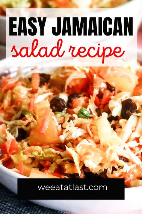 Easy Jamaican Salad Recipe Jamaican Salad Dressing, Caribbean Salad Recipes, Carribean Salad, Jamaican Salad, Jamaican Cabbage, Salad With Pineapple, Grilled Jerk Chicken, Salad Coleslaw, Healthy Dinner Salads