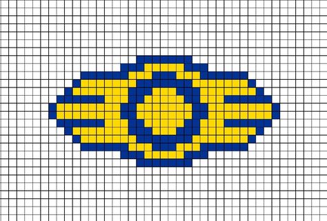 A pixel art template of the Vault Tec logo from the game franchise Fallout.

Made by me, Rainy-Sting-Ray Games (YouTube). Fallout Crochet Pattern Free, Fallout Crochet, Fallout Crochet Pattern, Fallout Pixel Art, Fallout Perler Beads, Doctor Who Alpha Pattern, Fallout Cross Stitch, Video Game Alpha Pattern, Fiber Art Projects