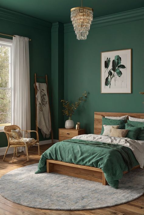 custom bedroom furniture, luxury bedroom set, custom bed frame, bespoke bedroom furniture Teal Colour Bedroom Ideas, Teal Furniture Bedroom, Bedroom Ideas Peacock Colours, Agean Teal Bedroom, Color Drenched Bedroom, Teal Wooden Bed, Turqoise Bedroom Accent Wall, Green Room Design, Mint Green Room