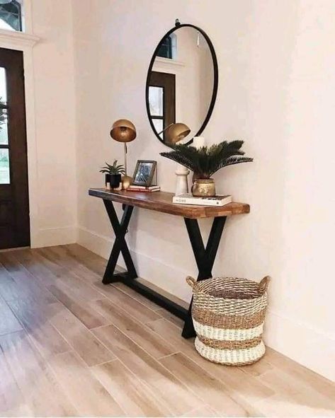 Meja Industrial, Indian Bedroom Decor, Entryway Table Decor, Hall Decor, Home Entrance Decor, Living Room Decor Cozy, Decor Home Living Room, Living Room Decor Apartment, Home Room Design