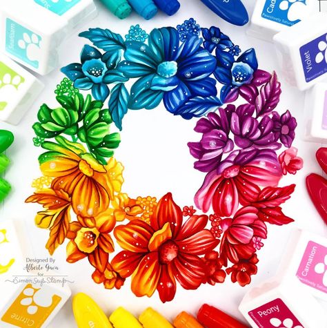 🌈❤️ Flowers Color wheel – Simon Says Stamp 🌈❤️ | Flower Color Wheel, Color Wheel Art, Full Rainbow, Rainbow Wreath, Prismacolor Markers, Outside The Window, The Color Wheel, Wheel Art, Art Basics