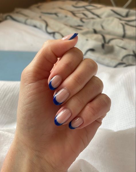 French Tip Gel Nails, Blue French Tips, Hello Nails, Formal Nails, Summery Nails, Basic Nails, Her Nails, Blue French, Almond Acrylic Nails