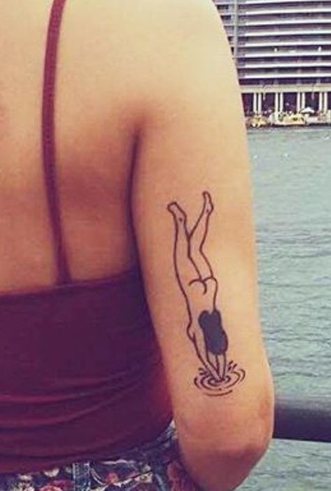 Diving Woman Tattoo, Woman Swimming Tattoo, Diving Tattoo, Diver Tattoo, Swimming Tattoo, Dove Tattoos, Tattoo Spots, Swimming Women, Traditional Style Tattoo