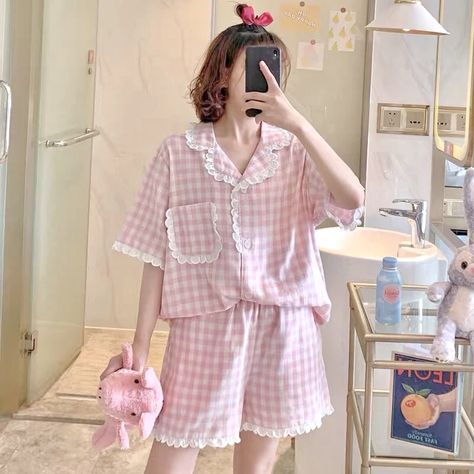 Kawaii Pjs, Pjs Cute, Kawaii Pajamas, Pajamas Aesthetic, Pajama Fashion, Cute Pajama Sets, Pink Pajamas, Nighty Night, Night Suit