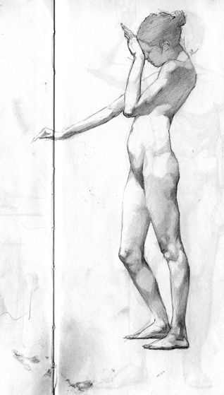 Drawing by Jennifer Gennari, via Behance Figure Poses Standing, Man From Back Drawing, Academic Figure Drawing, Life Drawing Pencil, Jennifer Gennari, Drawings Techniques, Artistic Drawings, Figure Drawing Tutorial, Figure Sketches